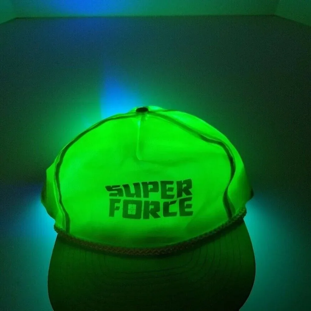 Super Force Cap Vintage 90s TV‎ Show Snapback Hat Neon Green Nylon Rope Glows